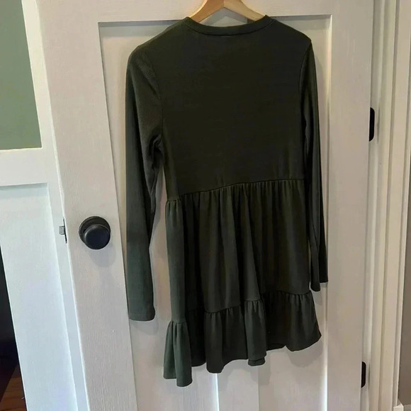 As U Wish Olive Green Long Sleeve Rippled Dress - Picture 2 of 2
